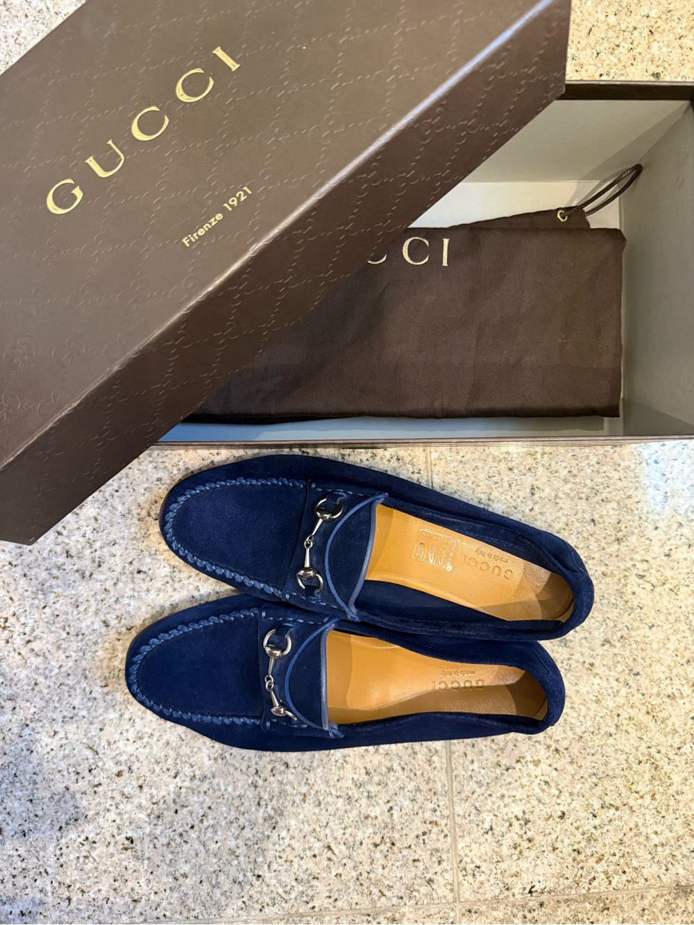 Gucci Women’s Navy Suede Horsebit Loafers - Picture 8 of 9